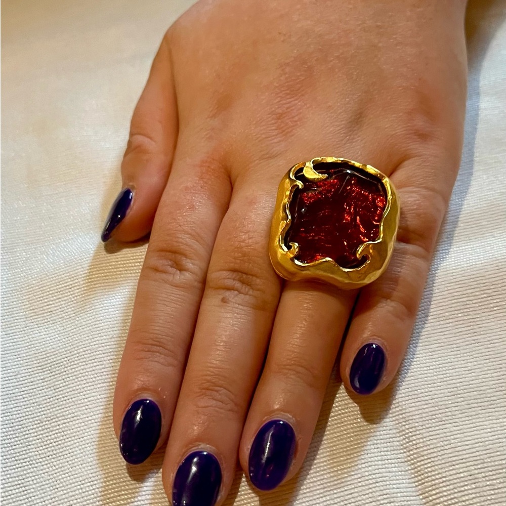 Amber Stone Statement Ring - image 2